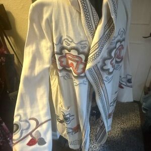 Paparazzi White Sweater with Multicolor Embroidery and Patterned Hood